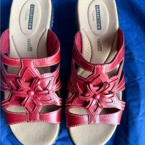 Clarks Red Leather Women's Sandals